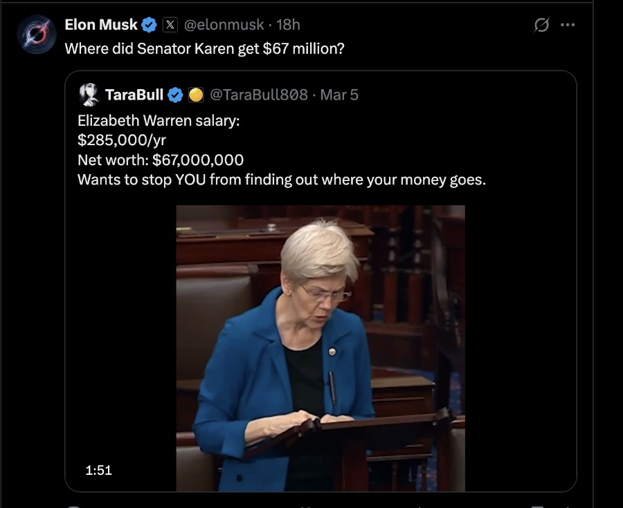 This image has an empty alt attribute; its file name is ElonMuskLieElizabethWarren.jpg