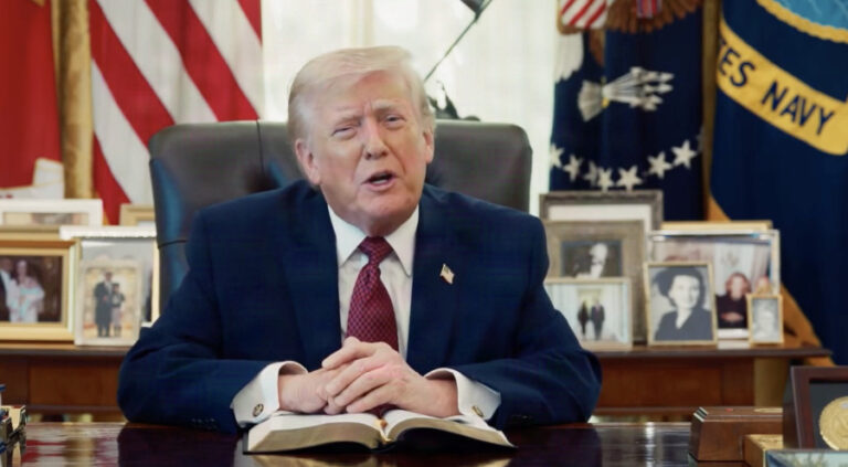 Heavily-Edited Video of Trump Reading Bible Plays to Small Audience at Free ‘Rededicate 250’ Event in DC